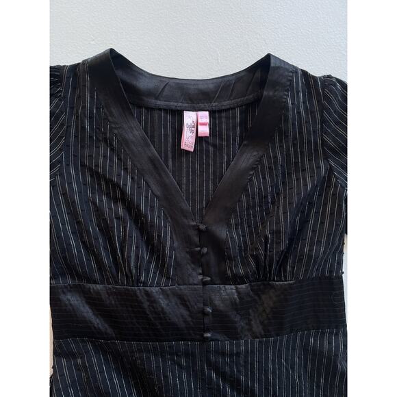 Vintage Y2K Black Pin Striped Office SirenTop / Sz M / Goth DOLLED UP Coquette - Picture 7 of 8